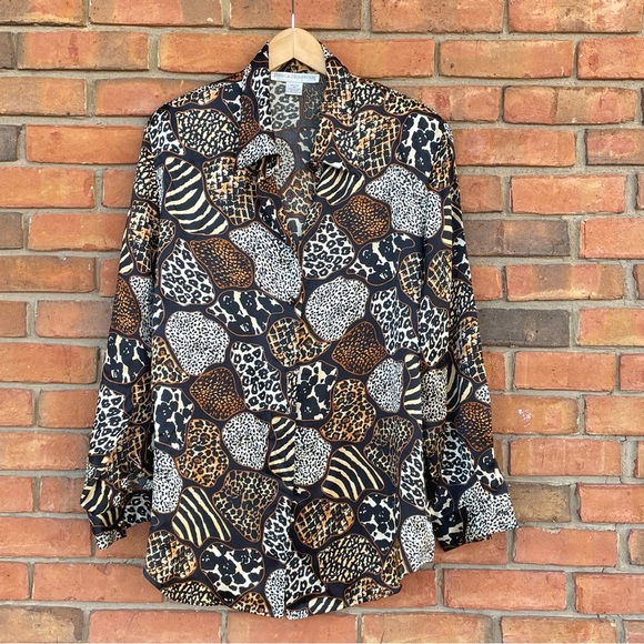Jessica Holbrook Sweaters - Jessica Holbrook Vintage Silk Animal Print Blouse Sz M